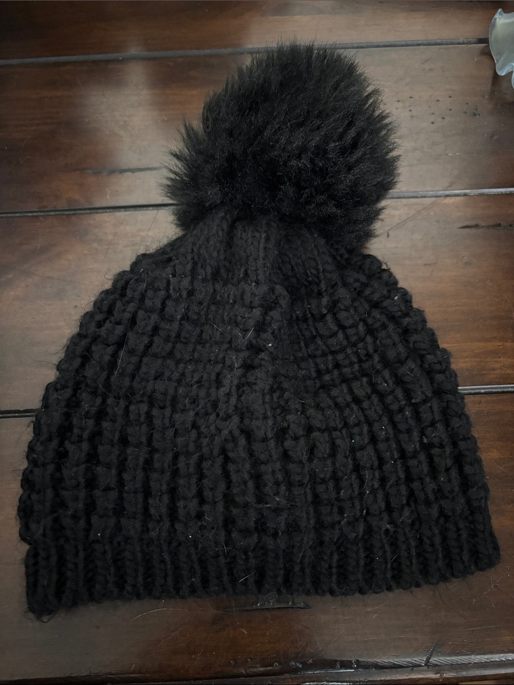 Cozy Black Knit Pom Beanie Hat for Women